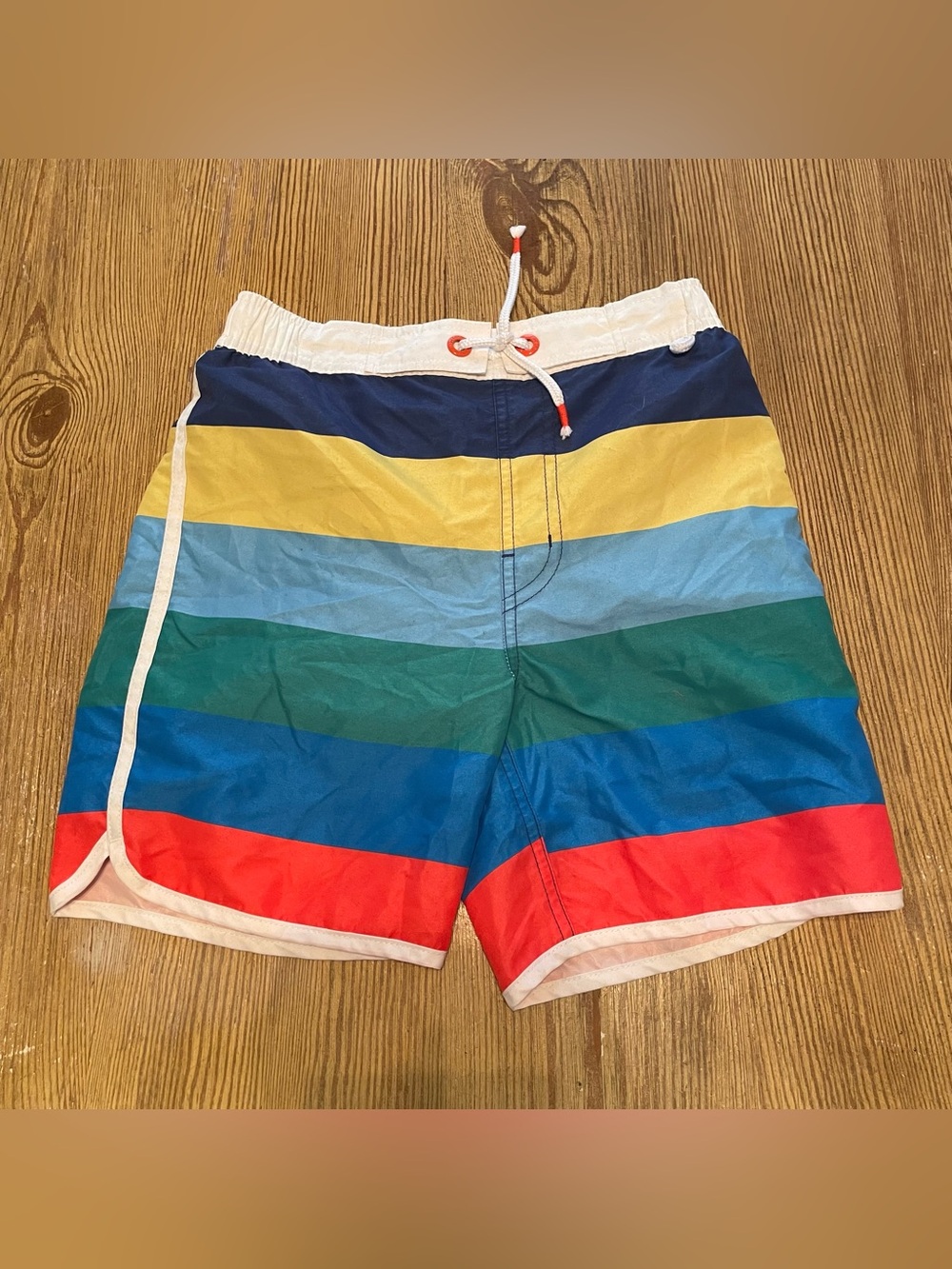Mini Boden Rainbow Stripe Swim Trunks